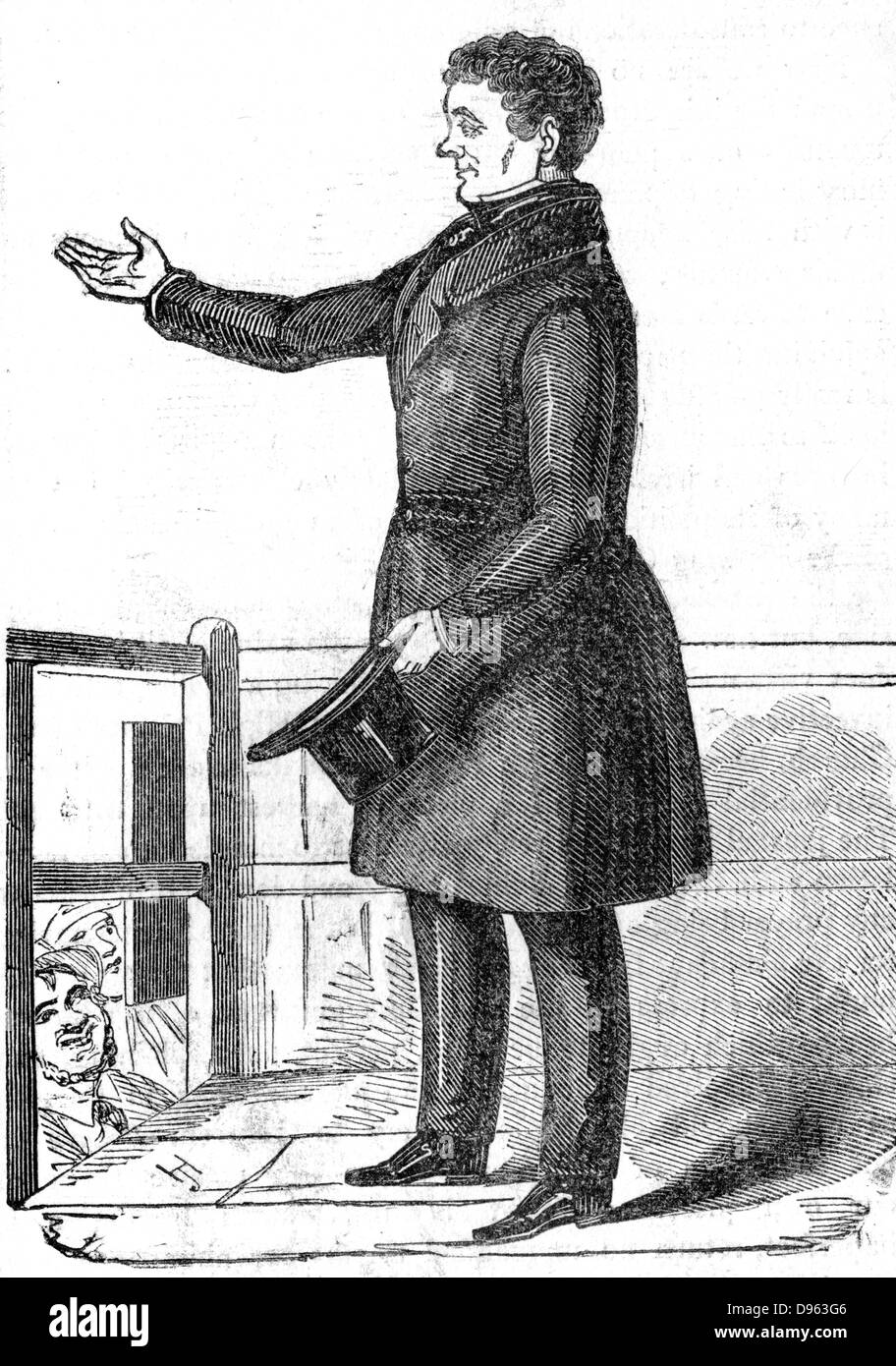 Daniel O'Connell (1775-1847) "der Befreier", die Anerkennung der Jubel der Menge. Irish Patriot und politische Führer, die für das Katholische Emanzipation, die durch das britische Parlament im Jahr 1829 gewährt wurde, gearbeitet und für eine Aufhebung (der Union mit Großbritannien) movemement. Von der "Illustrated London News", 1842. Stockfoto