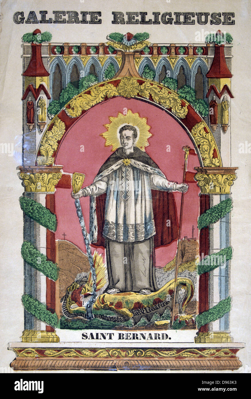 St. Bernhard von Clairvaux (1091-1153). Französische farbige Holzstich des 19. Jahrhunderts. Stockfoto