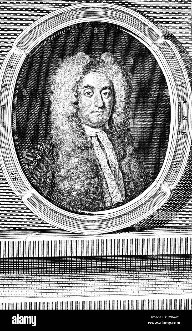 Hans Sloane (1660-1753). Englischen Arzt und Naturforscher. Gegründet Chelsea Physic Garden: Sekretär der Royal Society (1693-1713): gespendet Bibliothek mit 50.000 Büchern und 3.500 Manuskripte zu British Museum Gravur veröffentlicht 1753, dem Jahr seines Todes. Stockfoto