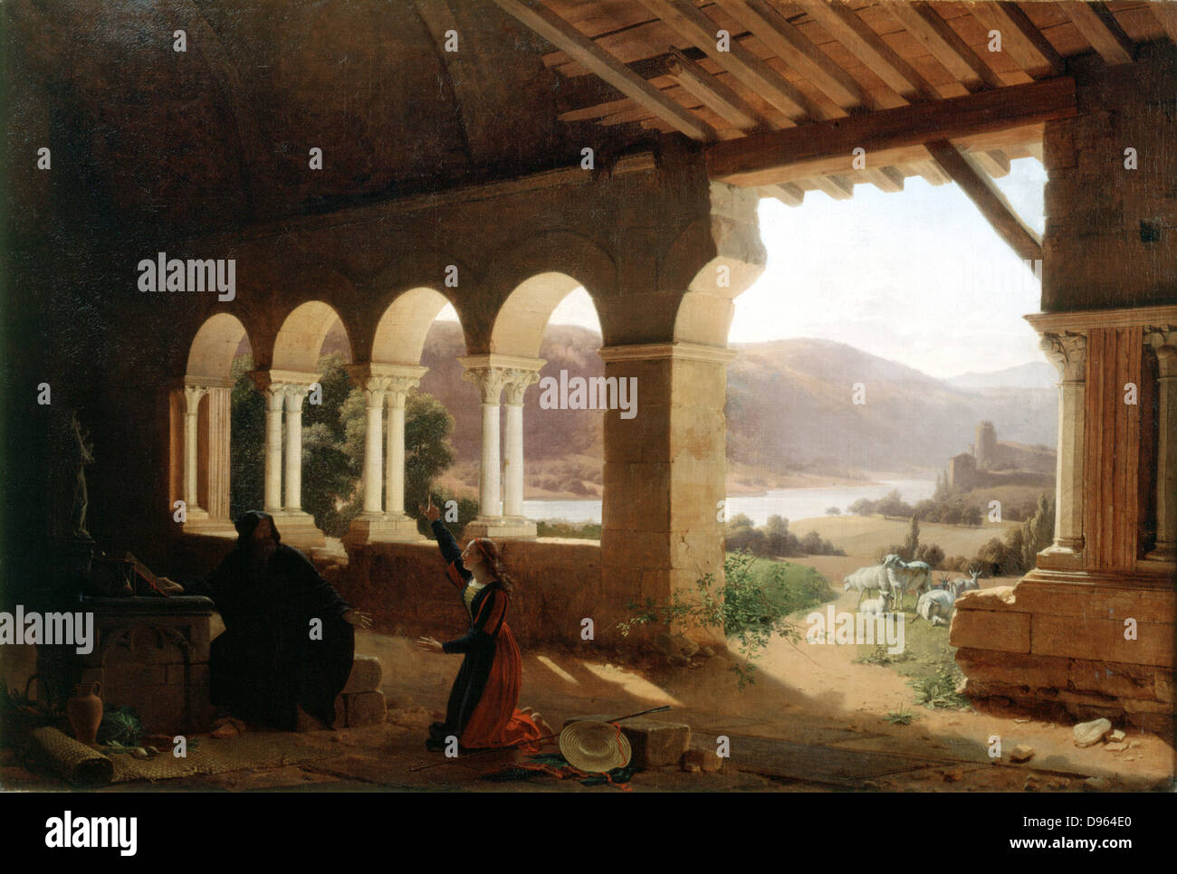 Die Einsiedelei von Vancouleurs'. Jeanne d'Arc (c 1412-31) Hl. Johanna, die Jungfrau von Orleans, französischer Patriot und Märtyrer, Beratung der Einsiedler über die Aufgaben, die Sie bewältigen müssen. Fleury-Francois Richard (1777-1852) Französisch. Malerei. Öl auf Leinwand. 1819. Louvre, Paris. Stockfoto