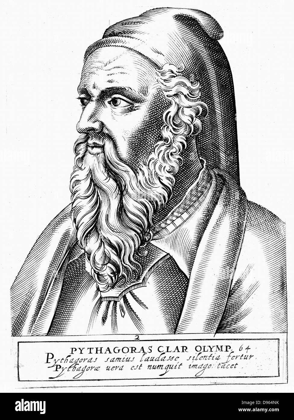 Pythagoras (c560-c480 BC) der griechische Philosoph und Wissenschaftler. Gravur. Stockfoto