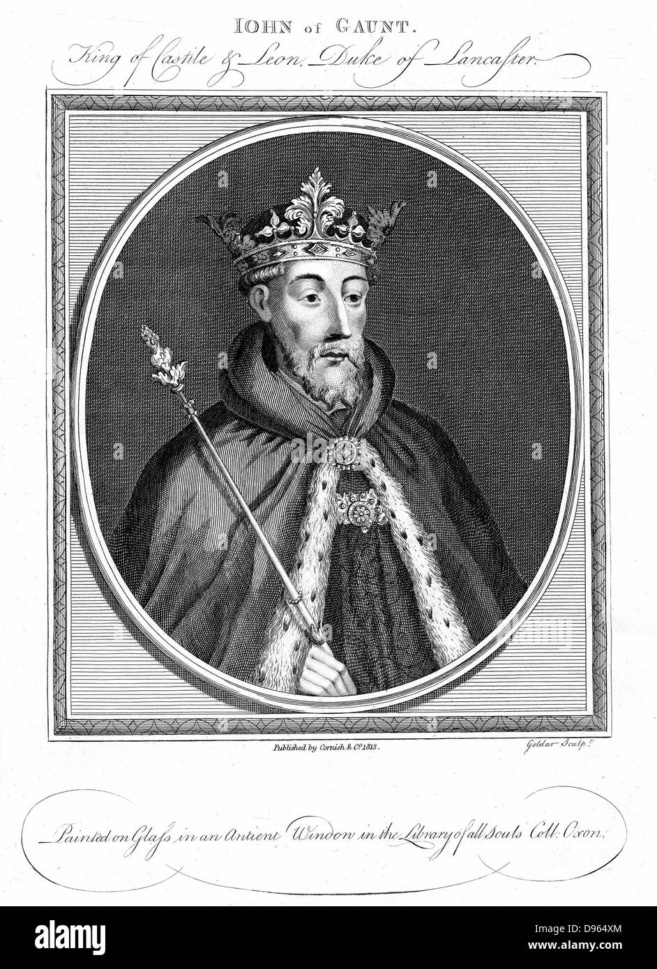 John von Gaunt, Herzog von Lancaster (1340-1399), vierter Sohn von Edward II. von England, der Vater von Heinrich IV. Shakespeares 'Lancaster' Gravur nach einem Fenster geehrt, alle Seelen, 0xford. Stockfoto