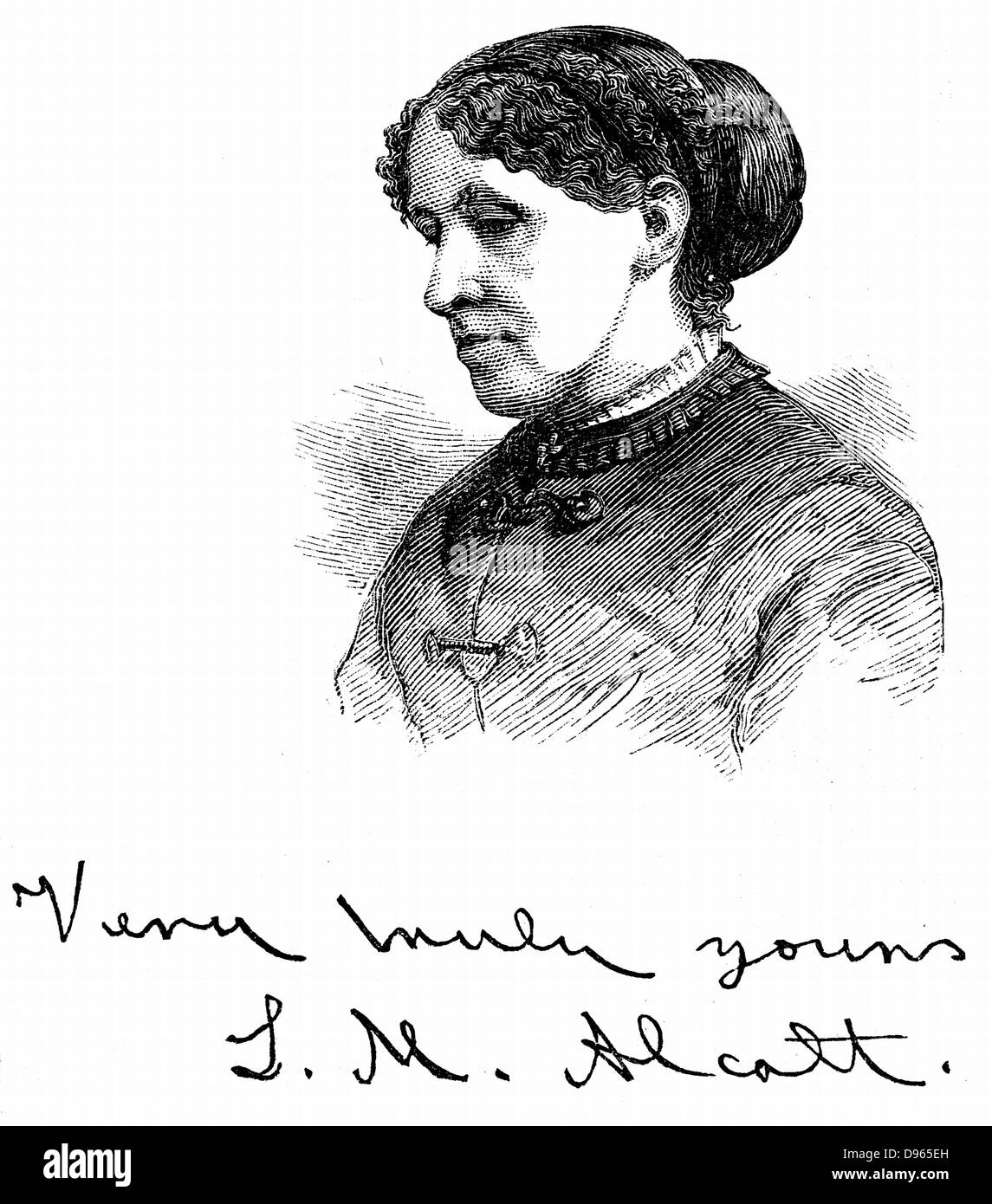 Louisa May Alcott (1832-1888) US-amerikanischer Schriftsteller. Holzstich 1875 Stockfoto