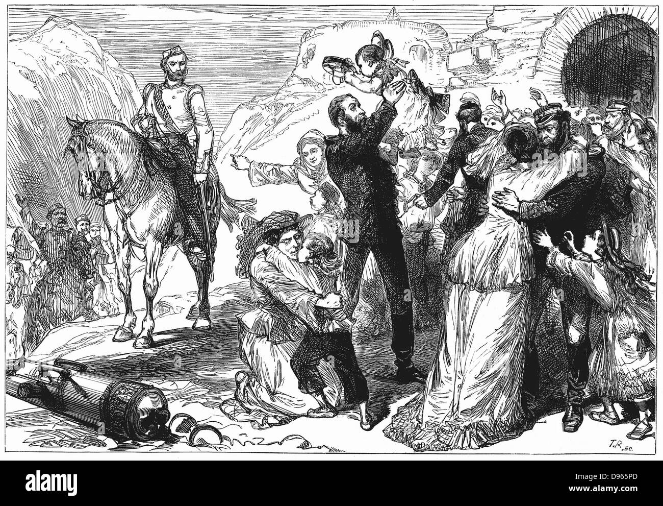 Erste Anglo-Afghan Krieg 1838-1842: Rettung der britischen Gefangenen aus der Afghanen nach der Niederlage von Akbar Khan, April 1842. Holzstich C. 1880 Stockfoto