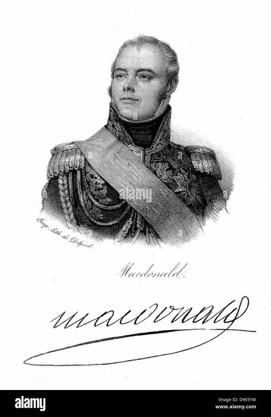 Jacques E J A Macdonald (1765 – 1840) Duc de Tarrente. Französischer Soldat, Sohn des schottischen Jakobiten Schulmeister. Lithographie c1820. Stockfoto