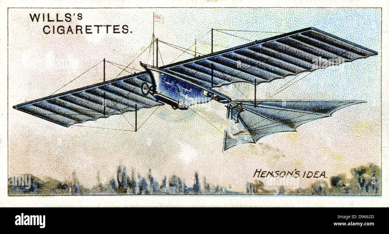 William Henson's (1805-1888) "Antenne Dampf Beförderung" von 1843. Henson und seine Partner Stringfellow gelungen, ein Modell Dieser Dampfgetriebenen Flugmaschine in der Luft zu erhalten. Von der Karten auf den Flugverkehr veröffentlicht 1910. Stockfoto
