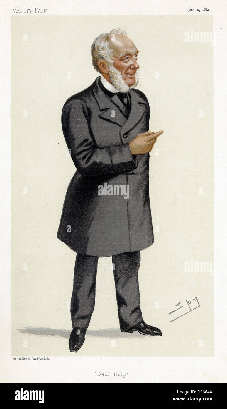 Samuel Smiles (1812-1904), schottischer Schriftsteller, Arzt, Chirurg und Sozialreformer. Thema der 'Selbst-Hilfe'. Py'S" (Leslie Ward) Cartoon von 'Vanity Fair', London, 14. Januar 1882 Stockfoto