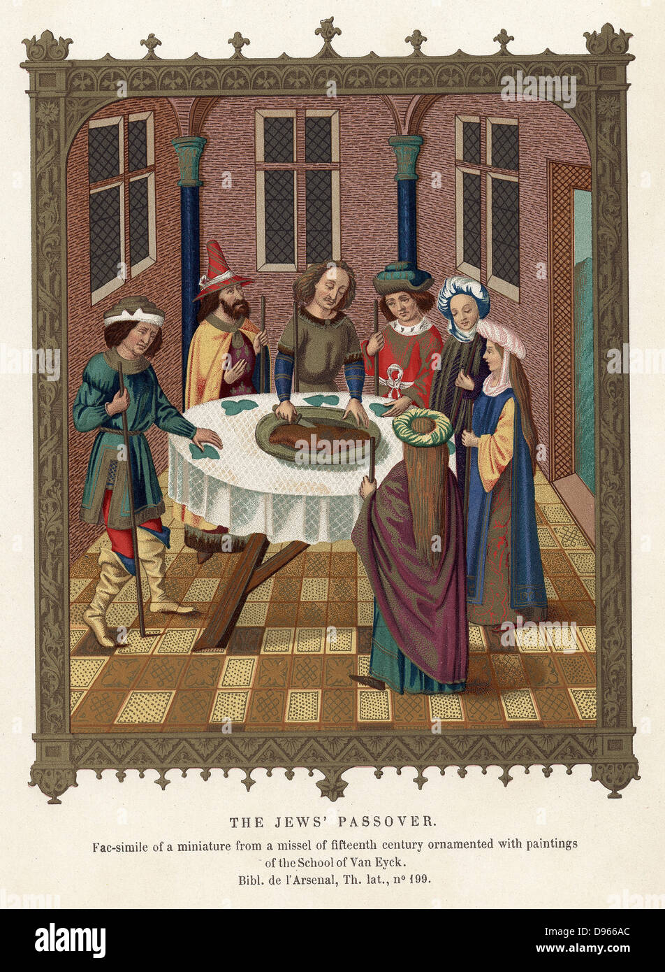 Jüdischen Familie Passahfest zu beobachten. Nach Miniatur aus dem 15. Jahrhundert Missale. Stockfoto