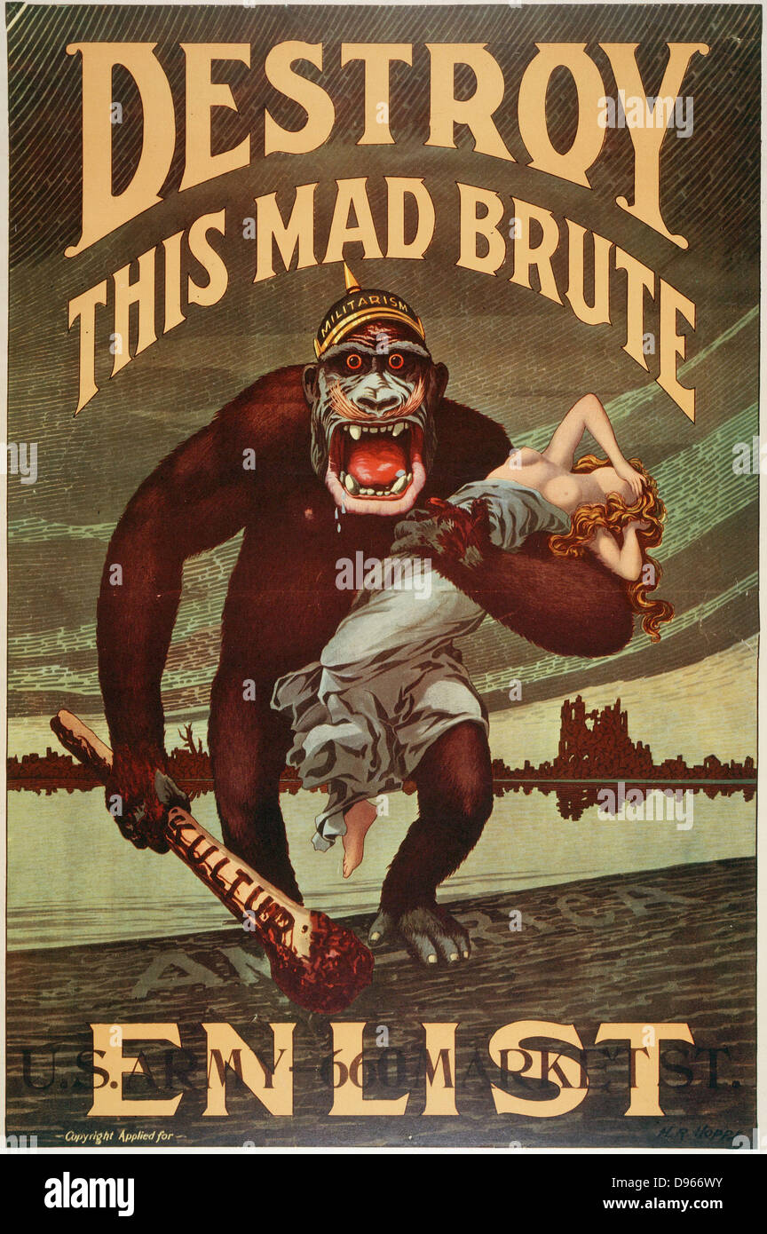 Weltkrieg I: US Army Eintragung Plakat "Diese Mad Brute zerstören". Stockfoto