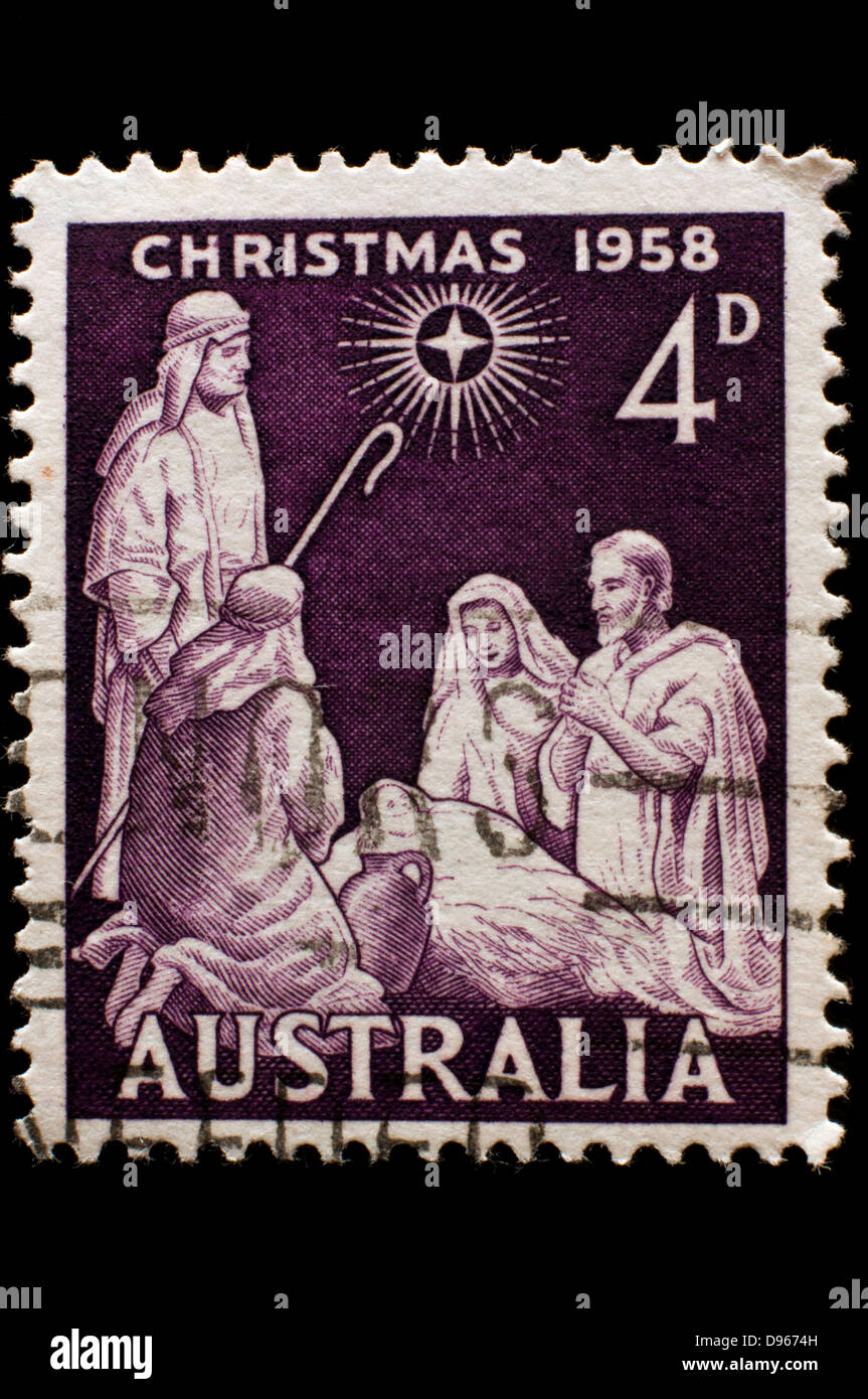 Australische Weihnachten Briefmarke 1958 in Studioumgebung Stockfoto