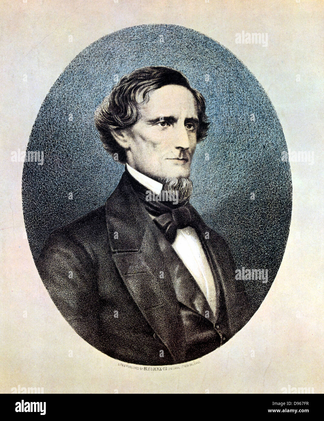 Jefferson Davis (1809-1889) Präsident der Konföderierten (südlichen) Staaten. Von Union (nördlichen) Kavallerie im Jahre 1865 gefangen genommen und für zwei Jahre inhaftiert. Lithografie nach Gemälde von Thomas Hicks vom 14. Juni 1860. Stockfoto