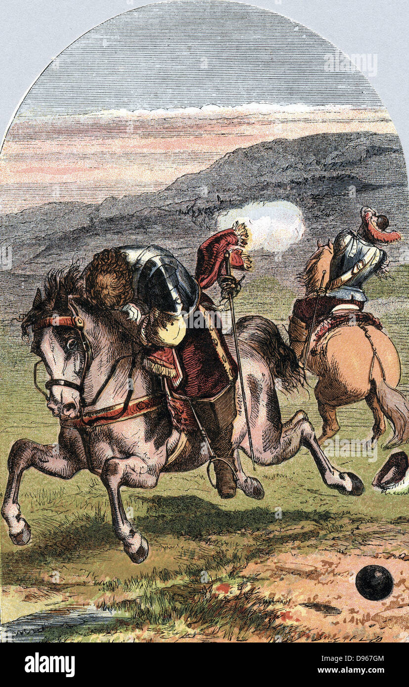 Henri de la Tour d'Auvergne, Vicomte de Turenne Turenne (1611-1675) Französischer Soldat; Marschall von Frankreich 1644; Marshal-General von Frankreich 1668. Turenne getötet von Cannon Ball in den Bauch, während reine Markterkundungs bei Sasbach, Deutschland. Gleiche Kugel Schuß entfernt Arm von Turenne Begleiter St Hilaire. Farbe gedruckten Holzstich c 1870. Künstler Edward Corbould 1815-1905. Stockfoto