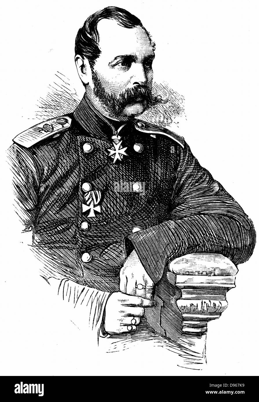 Alexander II. von Russland "Der Befreier" (1818-1881) Zar von 1855. Emanzipation der Leibeigenen, 1861. Gravur Stockfoto