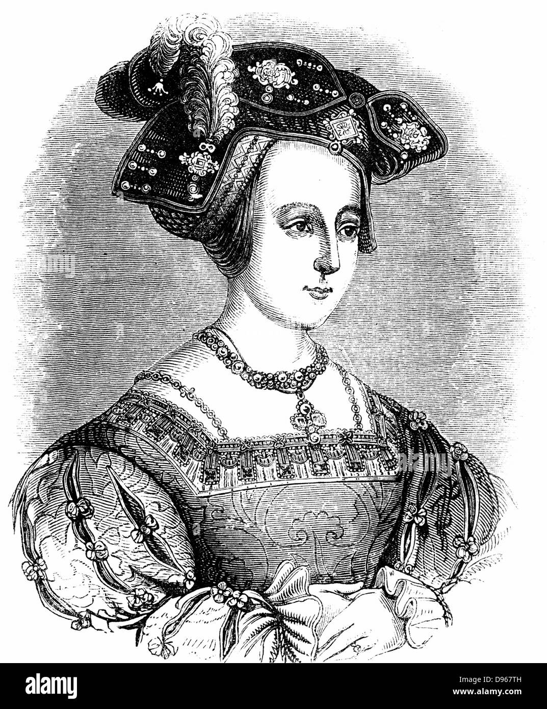 Anne Boleyn (c) 1504-1536 zweite Frau von Heinrich VIII. von England: Mutter von Elizabeth I:, des Hochverrats schuldig gesprochen, die aus Gründen der Ehebruch gefunden: Gebühren fast sicher hergestellt. Gravur c 1880 Stockfoto