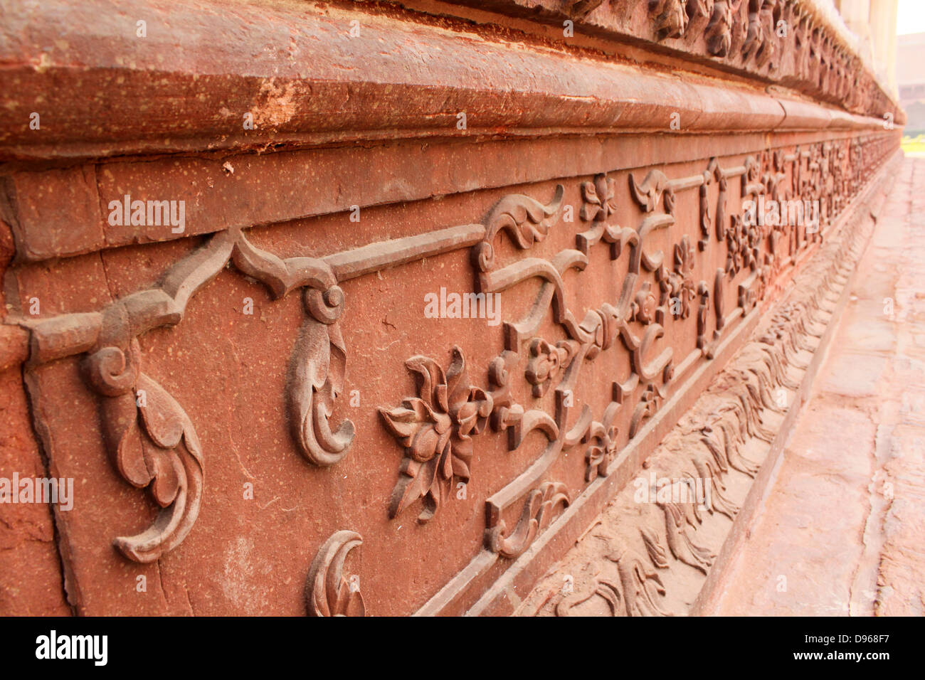 Dekorative rote Ziegel Schnitzereien Agra Fort Uttar Pradesh, Indien Stockfoto