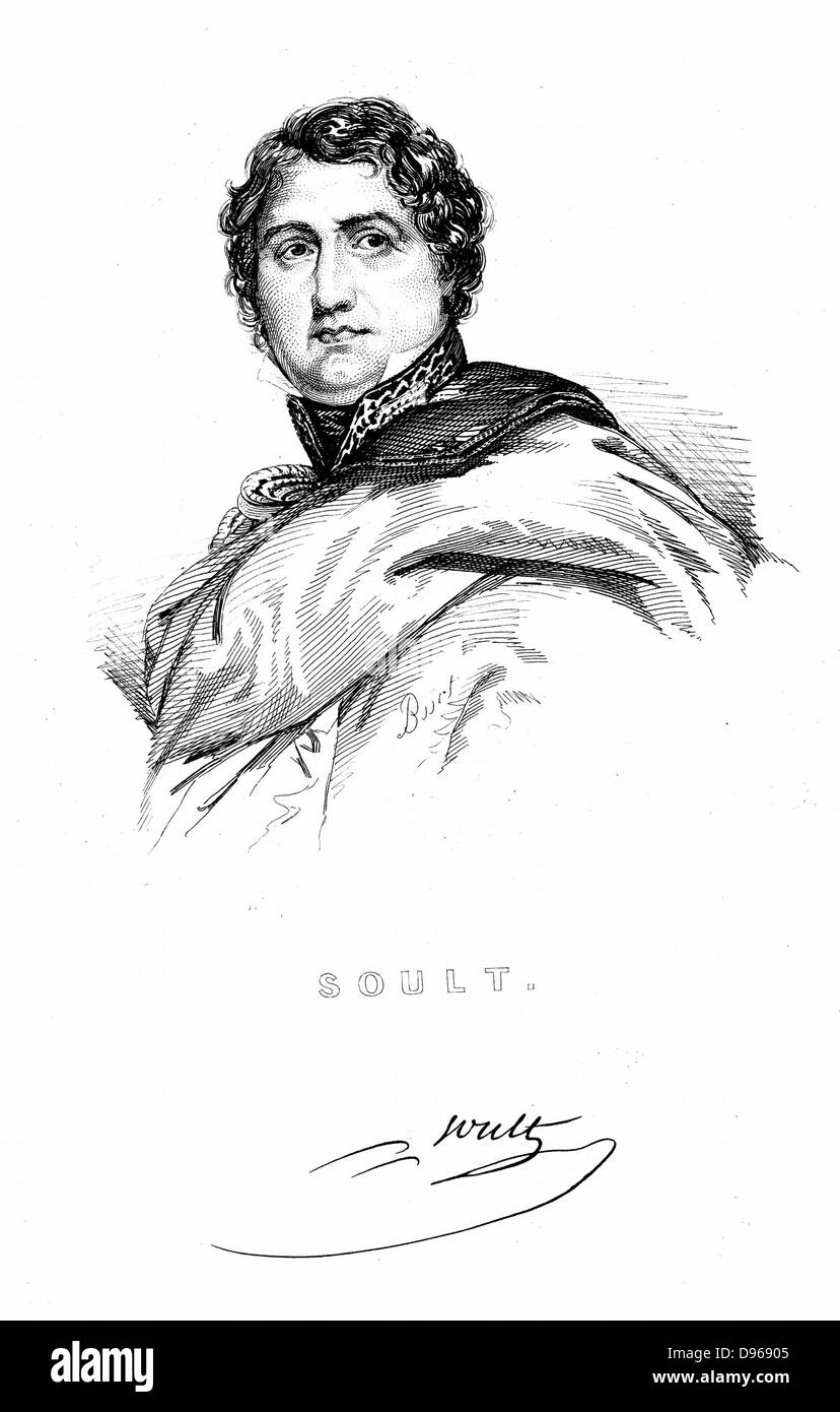 Nicolas Jean de Dieu Soult (1769-1851) Französischer Soldat, Marschall von Frankreich durch Napoleon 1804; Französische Kommandant in Spanien und Portugal. Gravur. Stockfoto