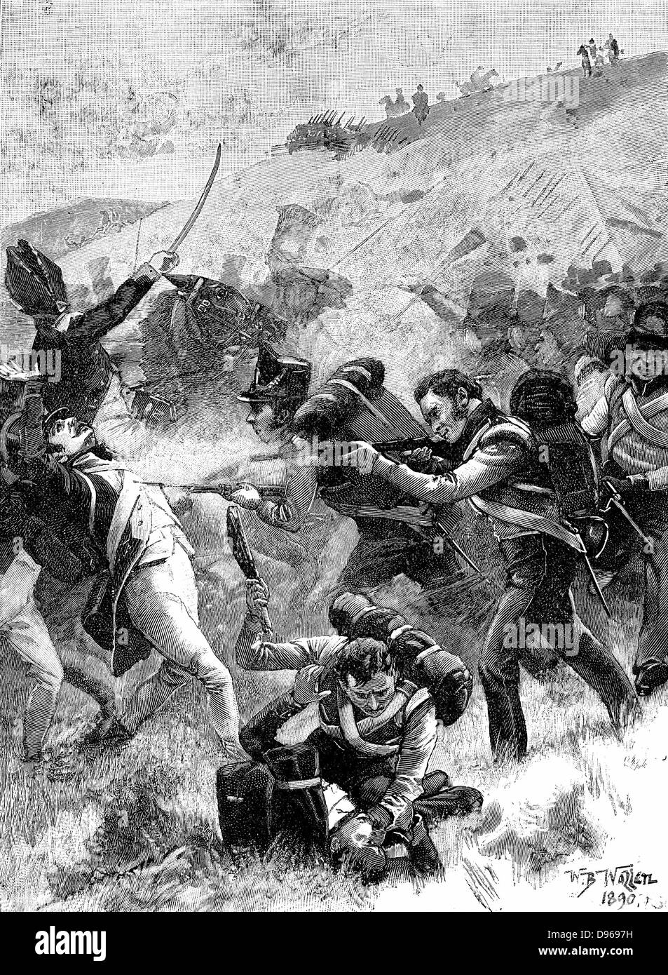 Erholung von der britischen Fuseliers bei Albuera, 16. Mai 1811. Beresford besiegt Soult. Gravur. Stockfoto