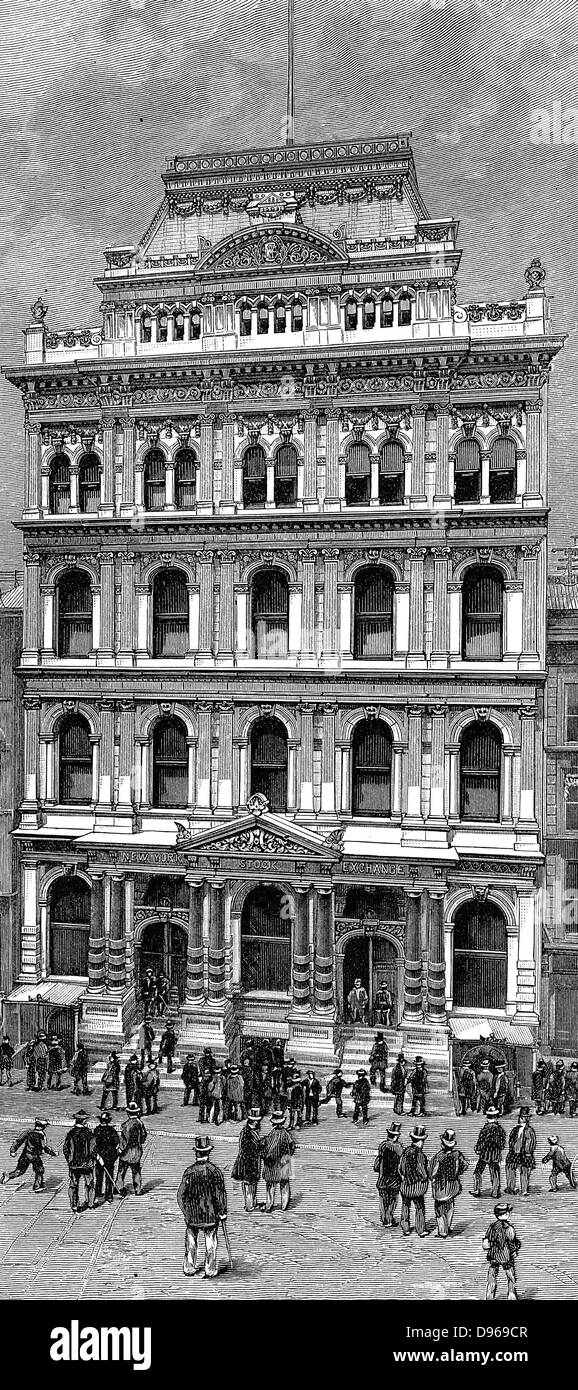 Außenansicht von der New York Stock Exchange. Holzstich 1885 Stockfoto