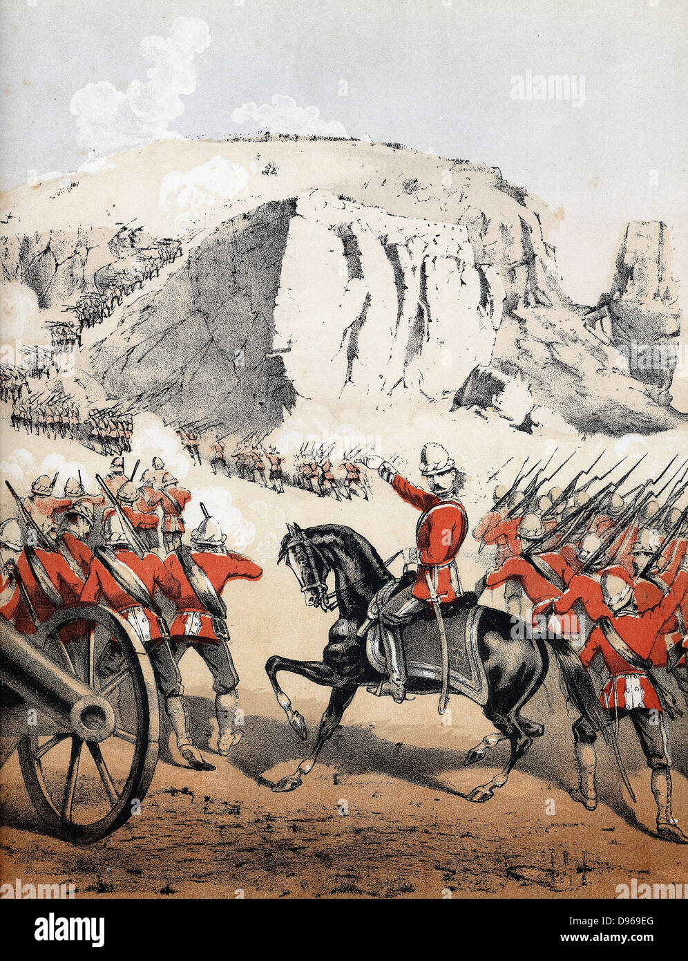 Robert Cornelius Napier, 1. Baron Napier Magdalena (1810-90) Britischer Soldat; Feld-Marschall 1883. Abessinier Expedition: Napier storming Magdalena, 13. April 1868. Farbige Lithographie von "Schlacht von Abessinien", divertimento aus J Pridham c 1868 Stockfoto Robert Cornelius Napier, 1. Baron Napier Magdalena (1810-90) Britischer Soldat; Feld-Marschall 1883. Abessinier Expedition: Napier storming Magdalena, 13. April 1868. Farbige Lithographie von "Schlacht von Abessinien", divertimento aus J Pridham c 1868 Stockfoto