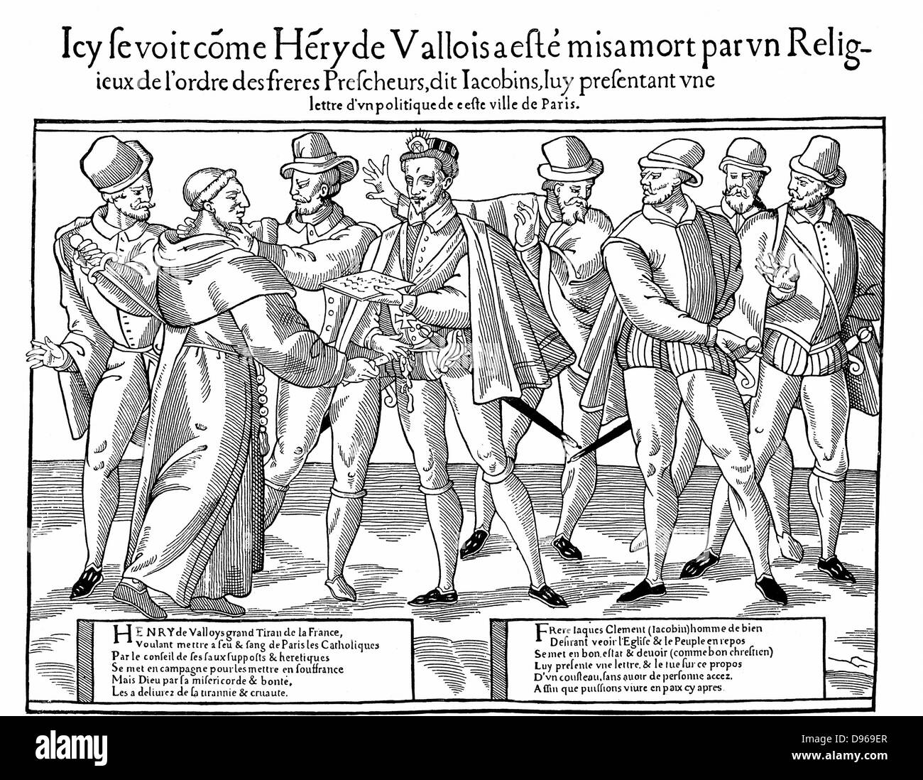 Heinrich III. (1551-1589), König von Frankreich von 1584. Von Pater Jacques Clement für seine Opposition gegen die katholische Liga ermordet. Holzschnitt 1589-1590. Stockfoto