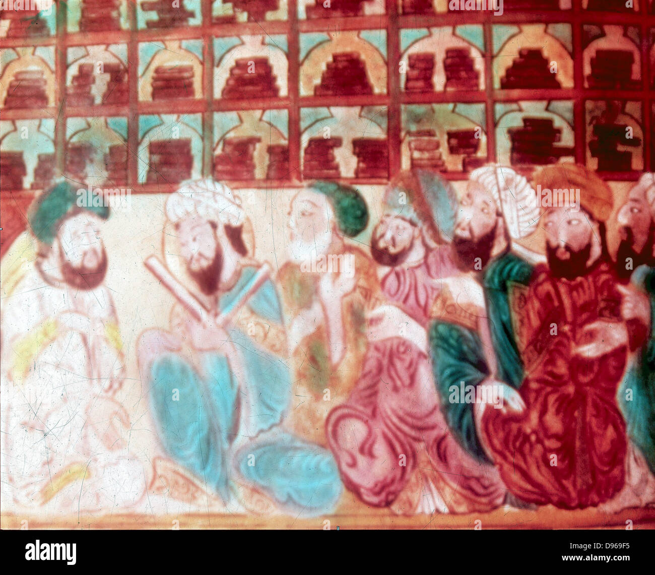 Wissenschaftler in die Wohnstätte der Weisheit, eine Akademie der Wissenschaften, Bagdad. Handschrift des 14. Jahrhunderts. Stockfoto