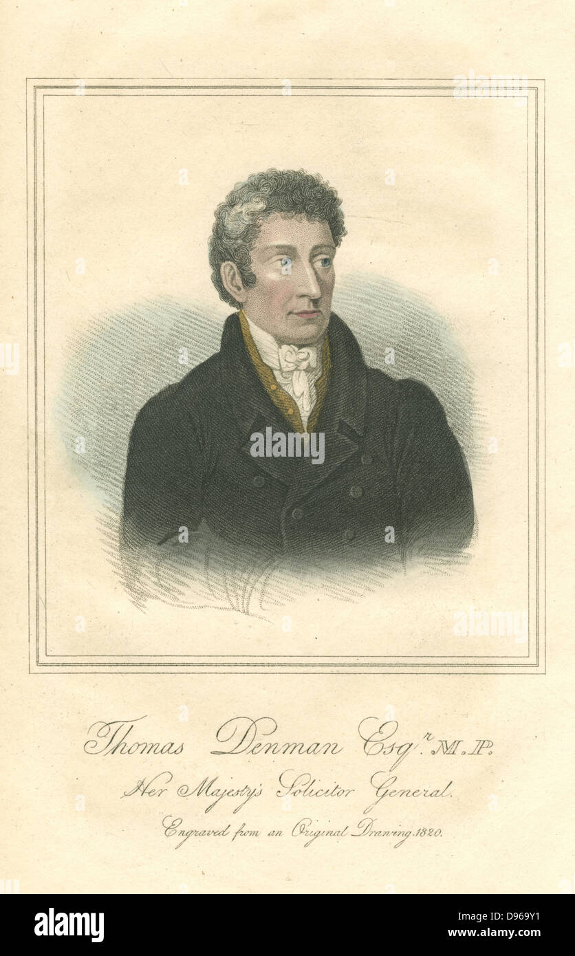 Thomas Denman (1779-1854) 1. Baron Denman. Englischer Rechtsanwalt, Solicitor General, Königin Caroline 1820. Handkolorierten Gravur Stockfoto