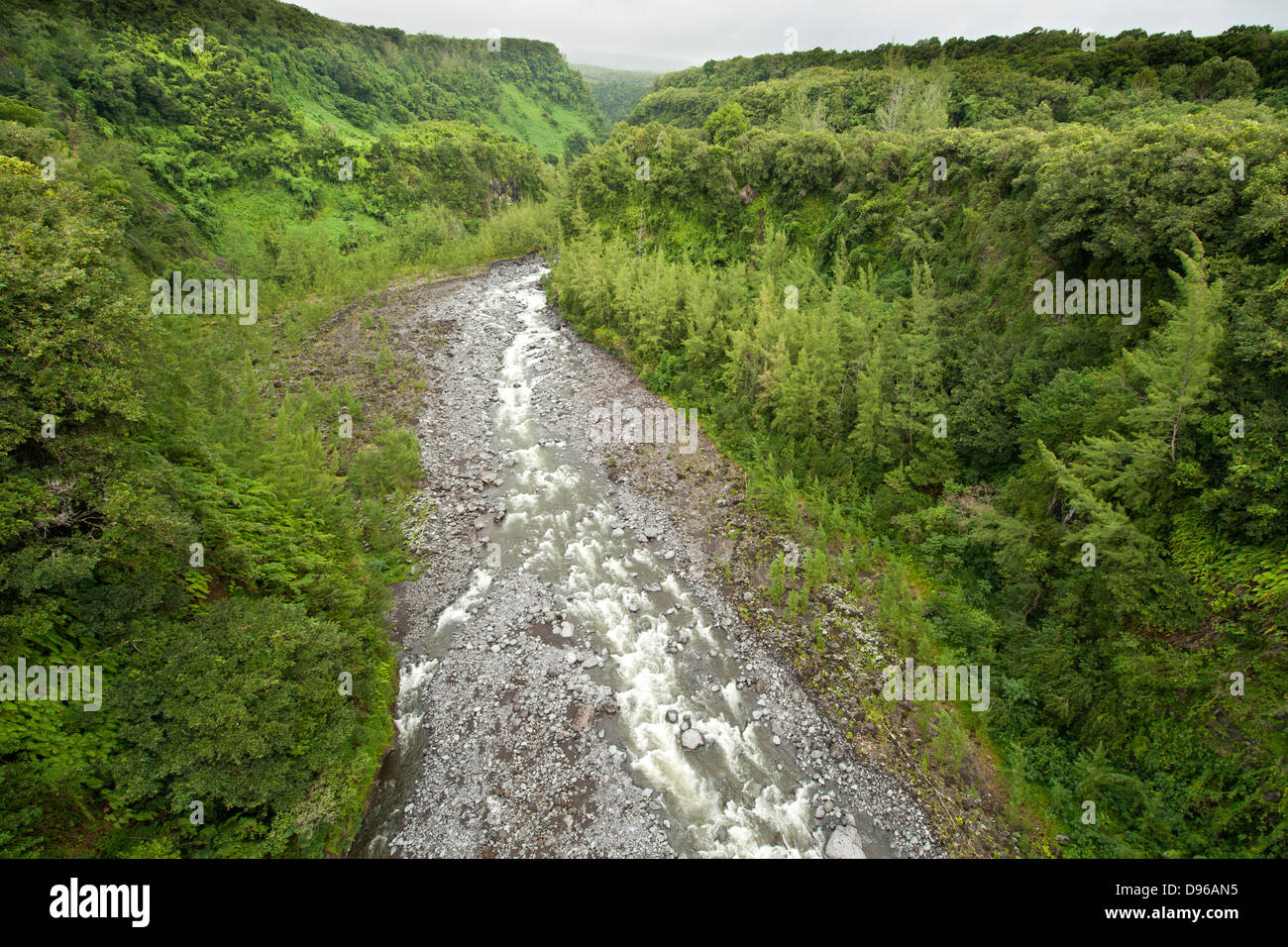 Fluss auf die Ostküste von der französischen Insel La Réunion im Indischen Ozean. Stockfoto
