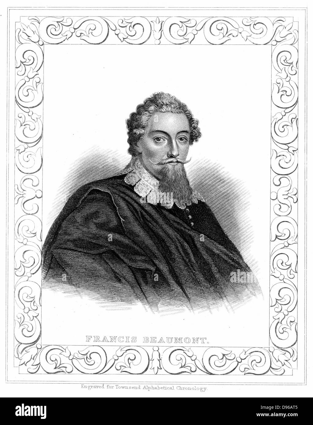 Francis Beaumont (1584-1616), englischer Dramatiker und Dichter. In Zusammenarbeit mit dem Dramatiker John Fletcher. Gravur Stockfoto