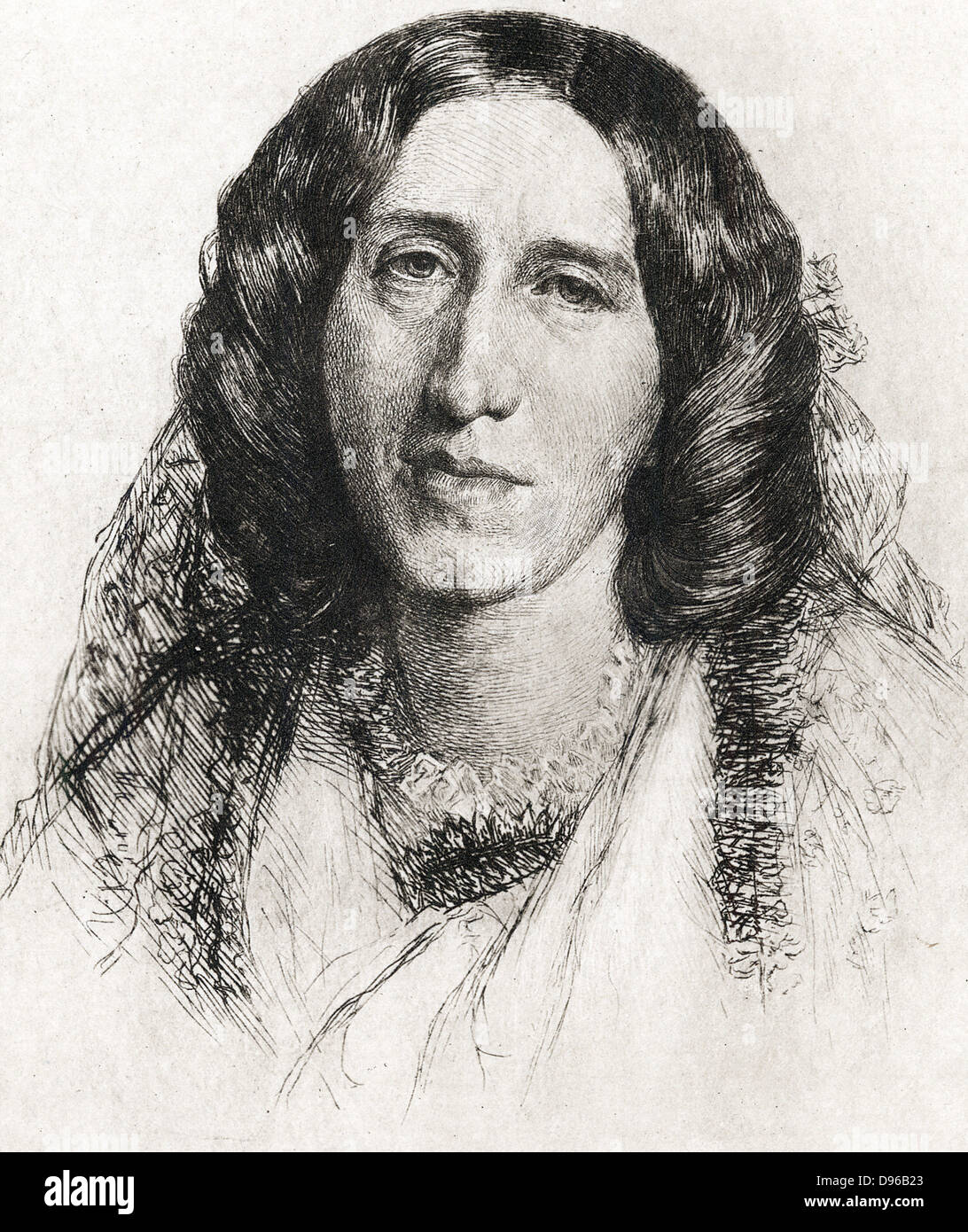 George Eliot - Pseudonym von Mary Ann Evans (1819-1880). Englische Schriftsteller Dichter und Kritiker. Radierung nach Portrait von Frederick Burton Stockfoto
