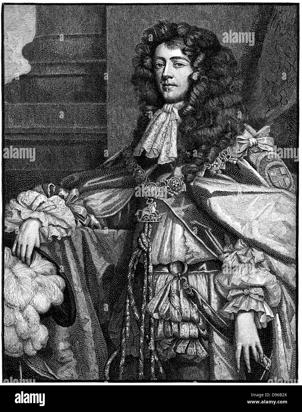 James, Herzog von Monmouth (1649-1685) unehelicher Sohn von Karl II. und Lucy Walter. Anwärter auf den Thron von Schottland und England. Nach dem Ausfall von Monmouth Rebellion, enthauptet auf Tower Hill. Gravur Stockfoto