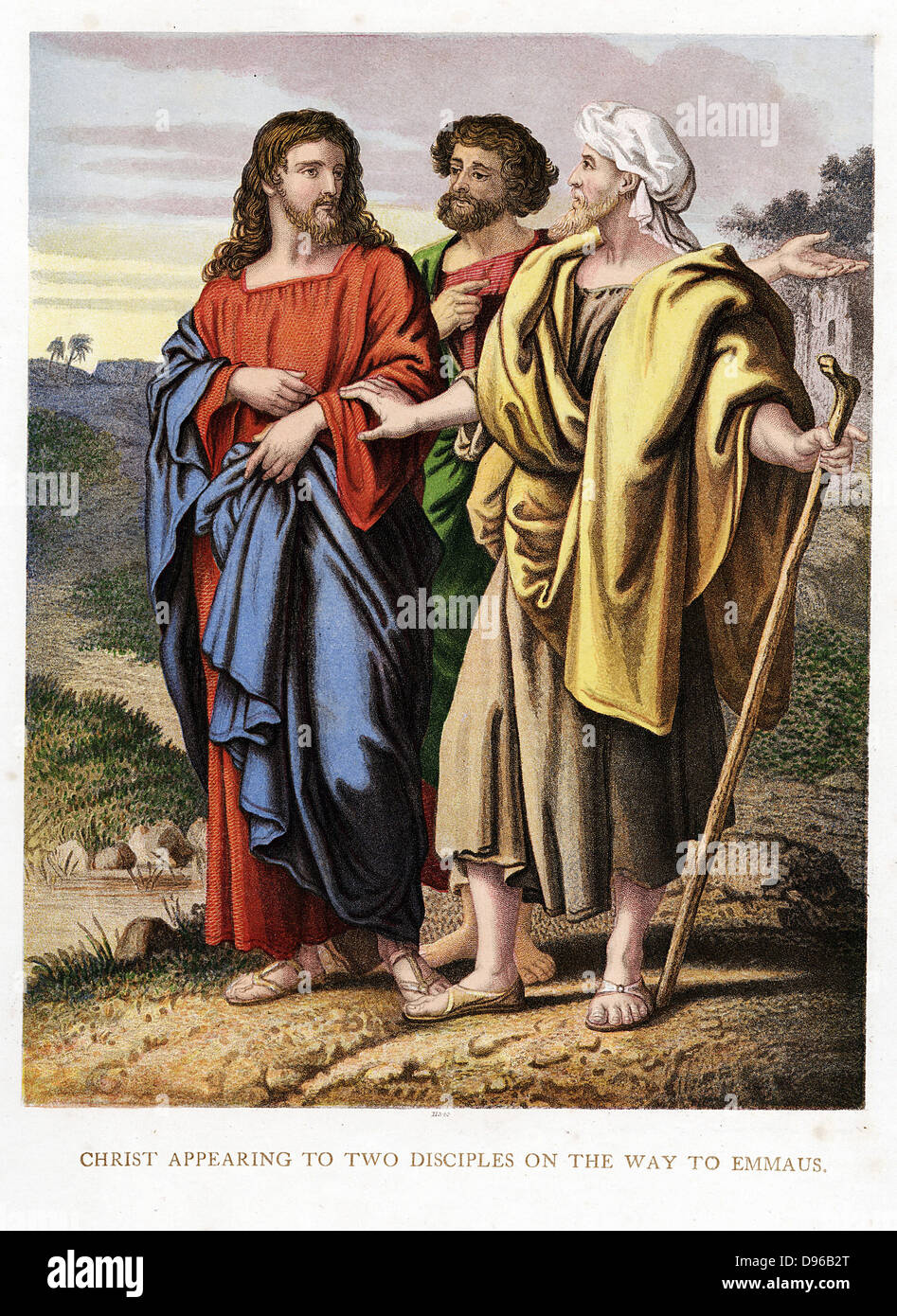 Christus erscheint, die beiden Jünger auf dem Weg zur Emmaeus. Kronheim Farblitho von illustrierte Bibel c1860 Stockfoto