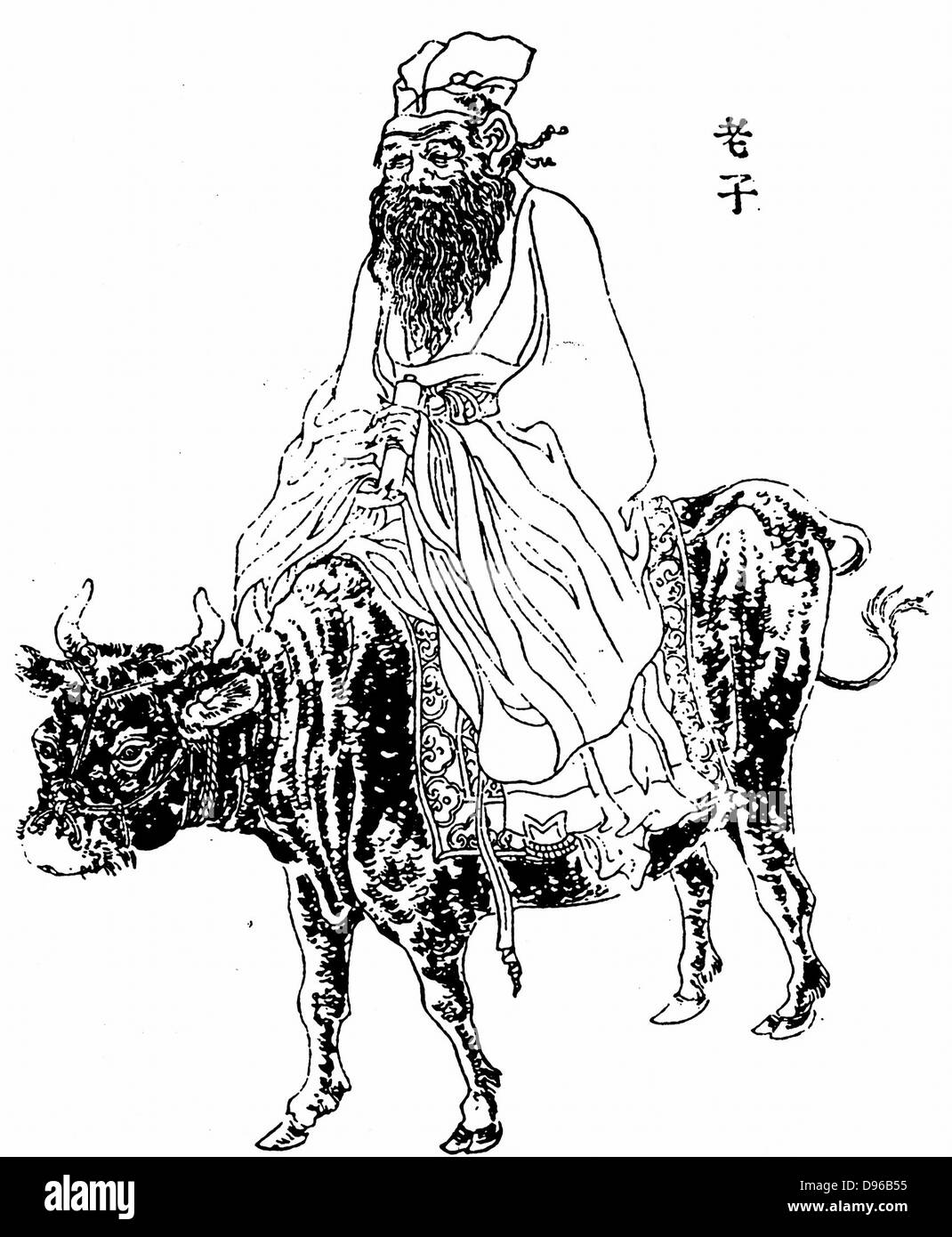 Laotse (6. Jh. v. Chr.) chinesischer Philosoph und Inspiration des Taoismus. Lao-Tzu Reiten ein Büffel. Stockfoto