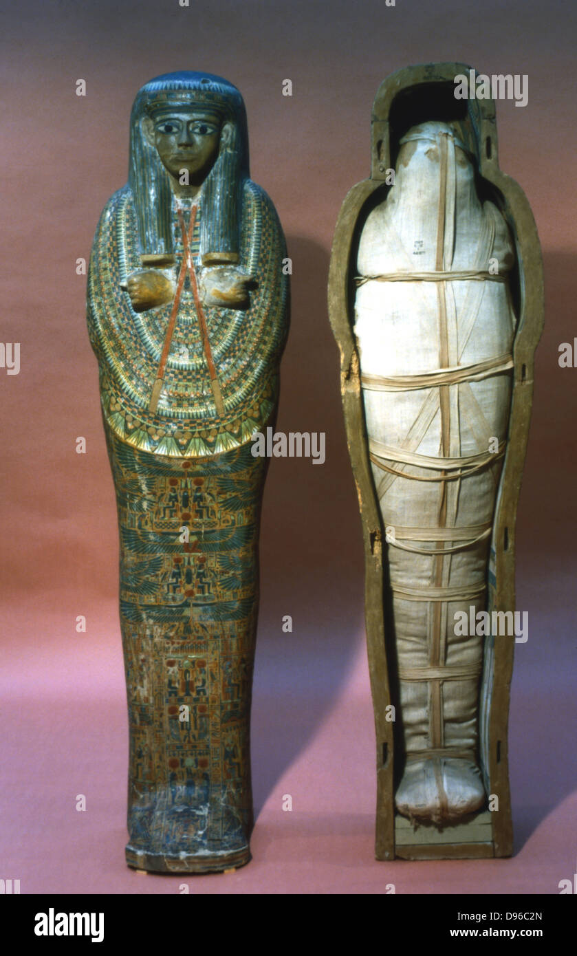 Mumie und die Mumie Fall einer Prinzessin. 21. Dynastie. Theben. British Museum in London Stockfoto