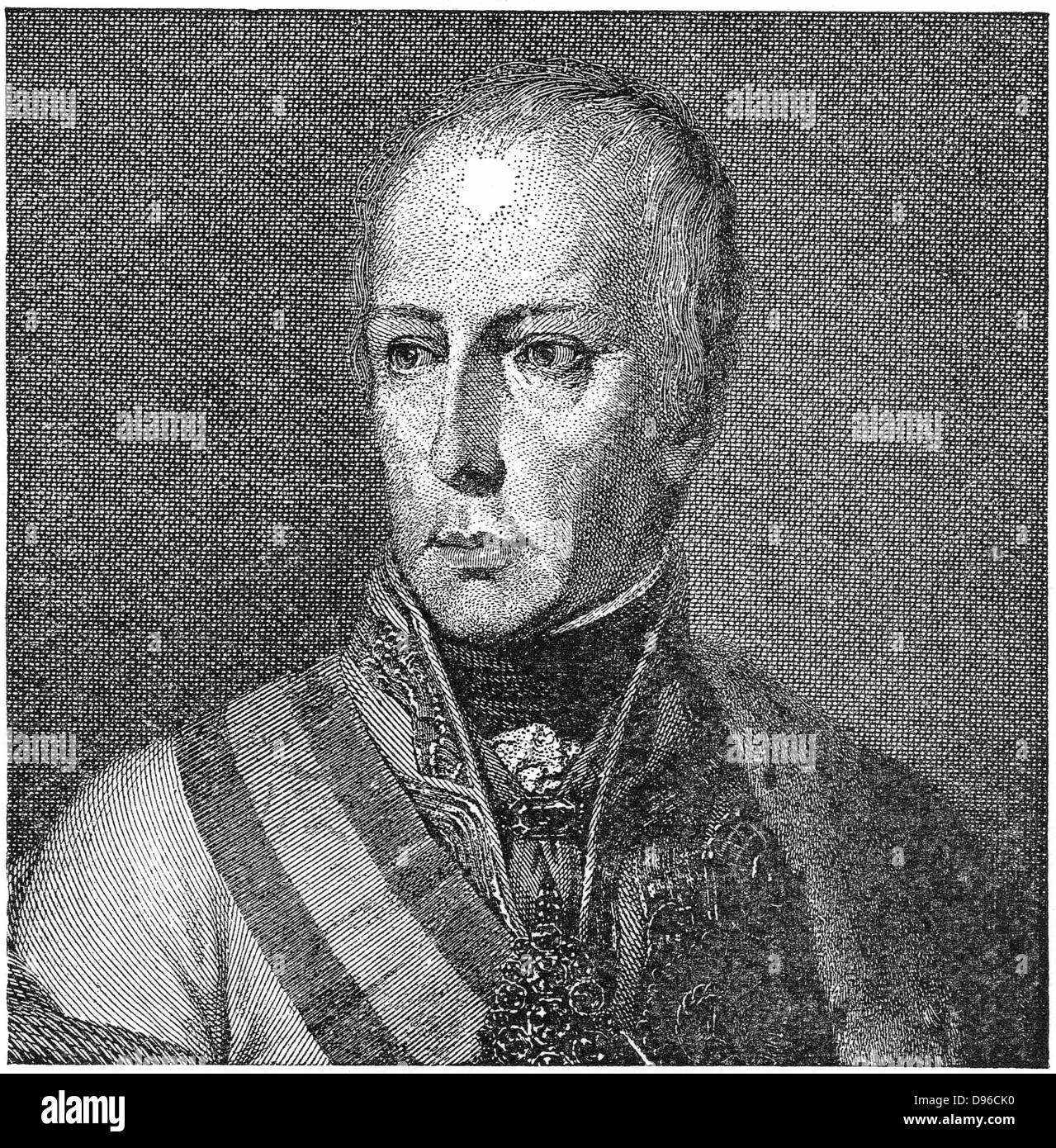 Heiliger römischer Kaiser Francis II (1768-1835) von 1792. Franz i. von Österreich. Gravur. Stockfoto