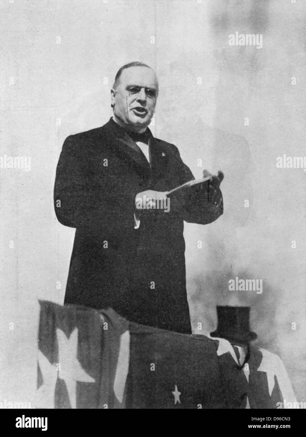 William McKinley (1843 – 1901) von 1896 machen eine Rede während seines Wahlkampfes 25. Präsident der USA. Stockfoto