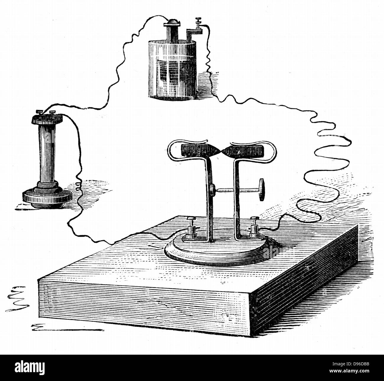 Co2-Mikrofon, im Jahre 1878 durch David Edward Hughes (1831-1900), englischer Erfinder erfunden. Die von R. Wormell' Strom in den Dienst des Menschen "London, 1890. Gravur Stockfoto