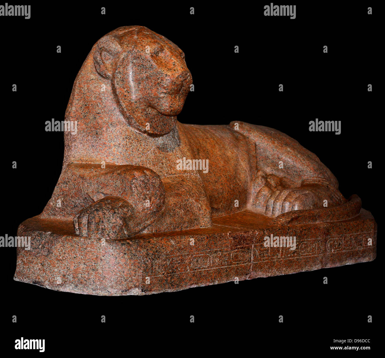 Prudhoe Lion, achtzehnten Dynastie (ca. 1400 v. Chr.) von Gebel Barkal im Sudan. Antike Ägyptische Abbildung eines Löwen aus rotem Granit, ein passendes Paar. Ursprünglich aus dem Tempel von Soleb in Nubien. Stockfoto
