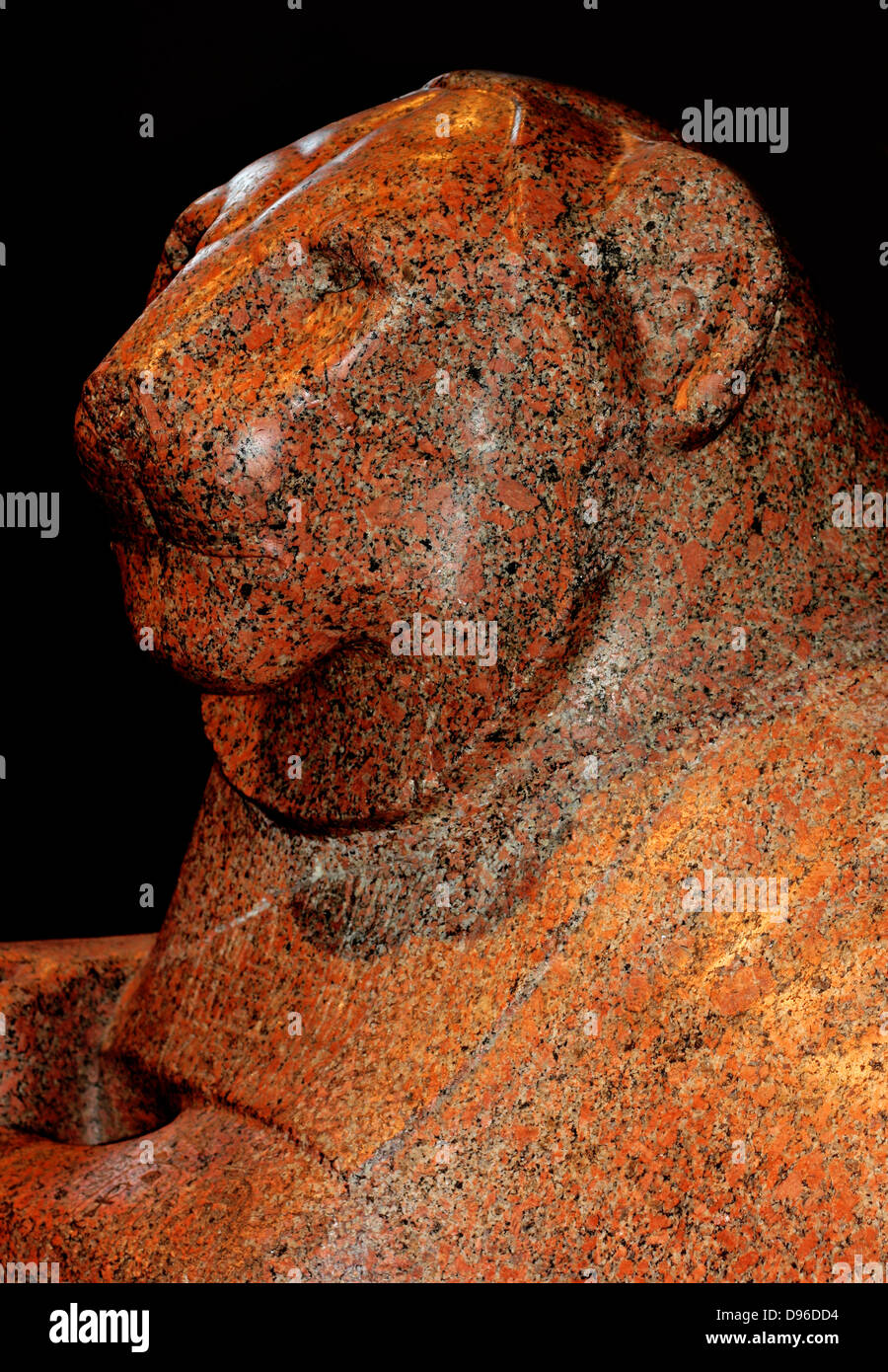 Prudhoe Lion, achtzehnten Dynastie (ca. 1400 v. Chr.) von Gebel Barkal im Sudan. Antike Ägyptische Abbildung eines Löwen aus rotem Granit, ein passendes Paar. Ursprünglich aus dem Tempel von Soleb in Nubien. Stockfoto