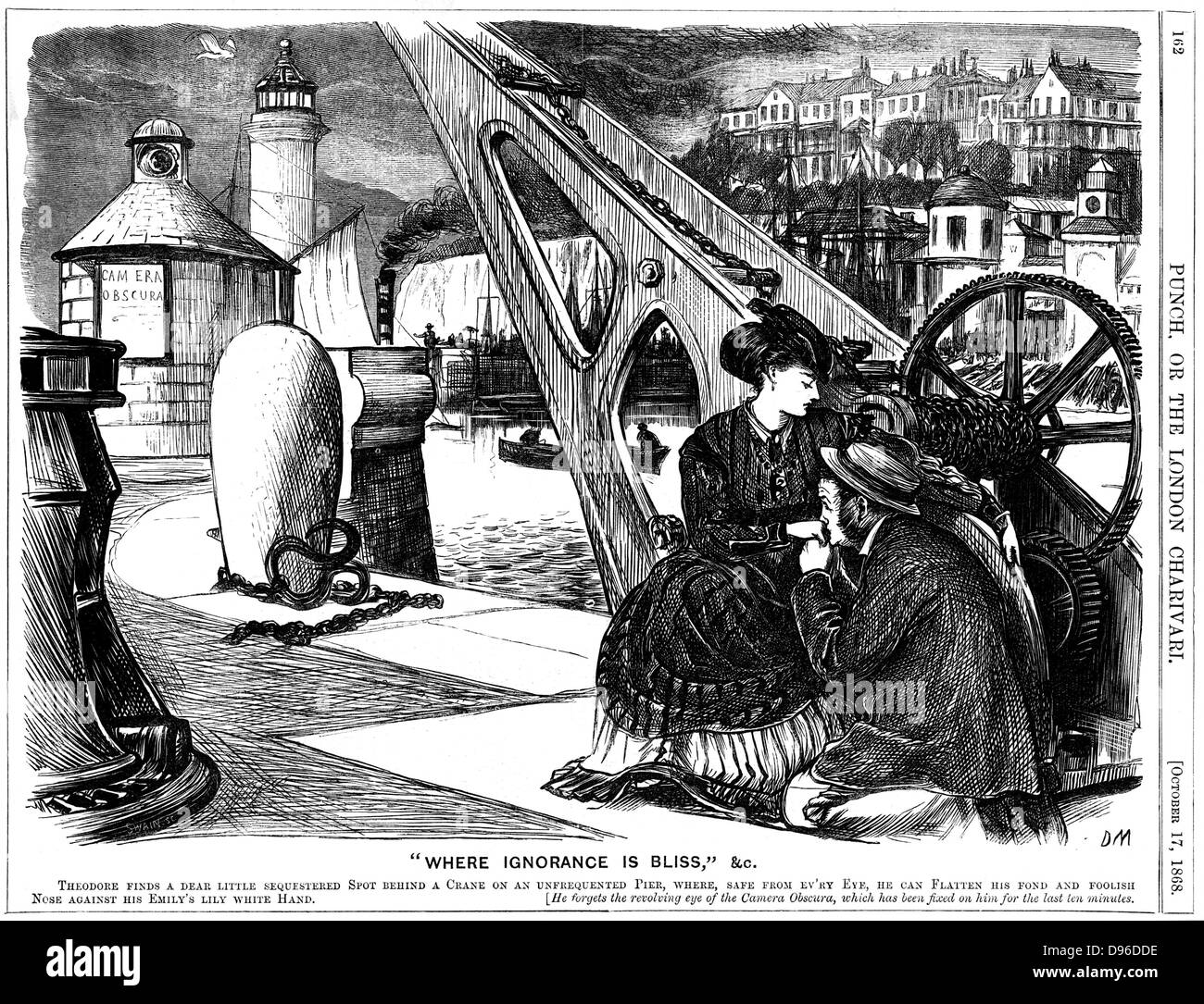 Verletzung der Privatsphäre durch eine am Meer Camera Obscura (links). George du Maurier Karikatur aus "Punch", 17. Oktober 1868 Stockfoto