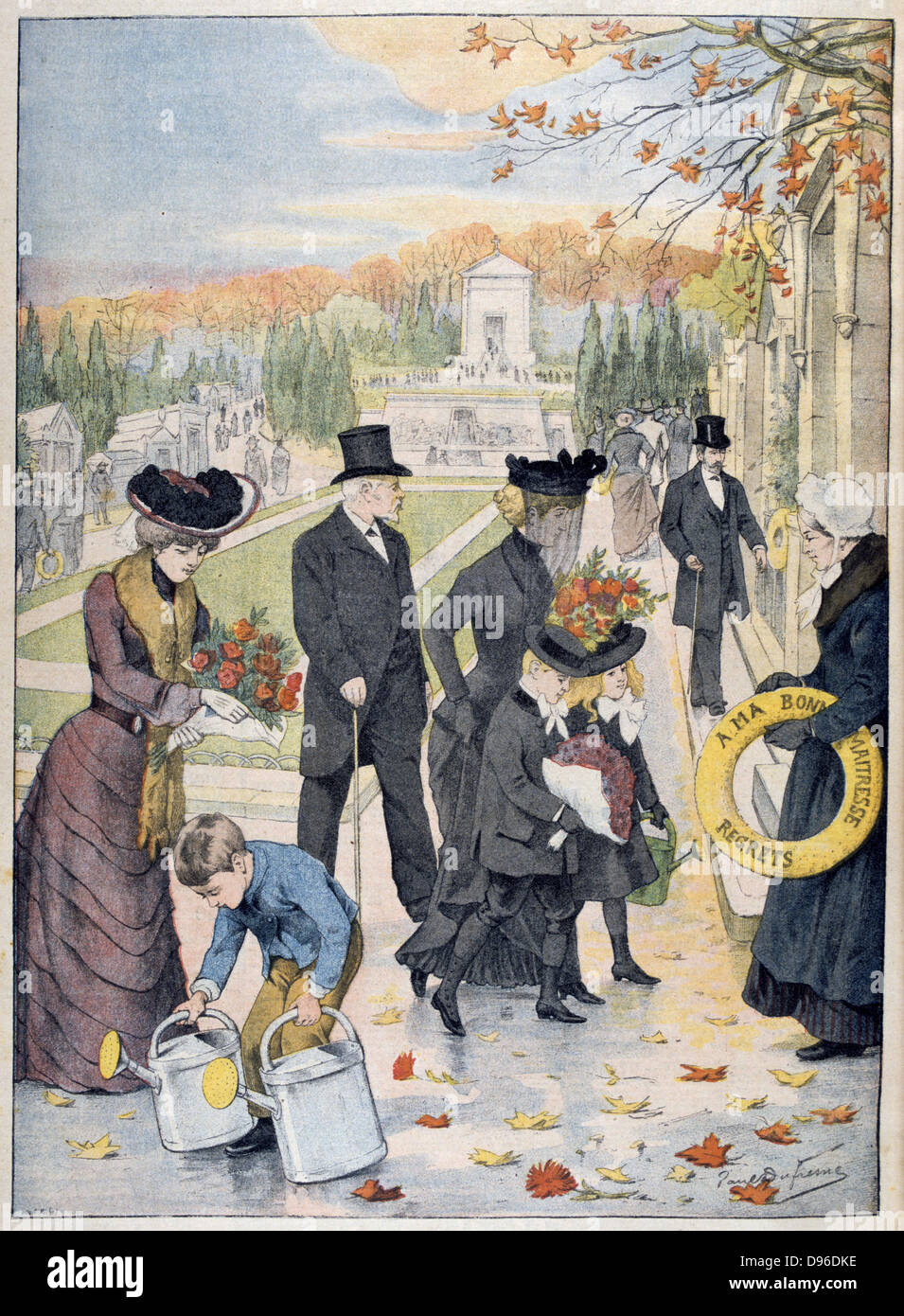 Allerheiligen: Familie Friedhof mit Blumen zu besuchen. Von "Le Petit Journal", Paris, 9. November 1902. Stockfoto