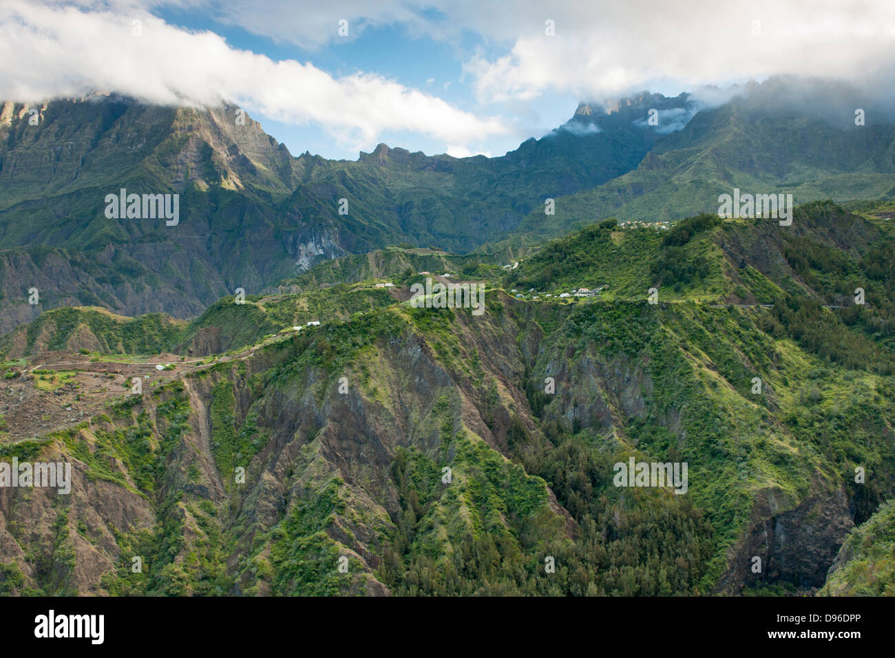 Der Cirque de Cliaos Caldera auf der französischen Insel La Réunion im Indischen Ozean. Stockfoto