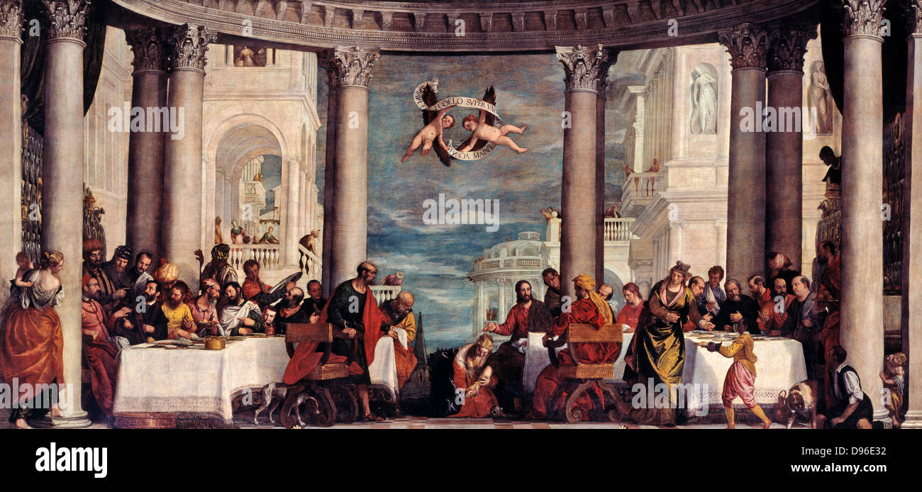 Gemälde von The Feast im Haus des Pharisäers Simon. ca. 1572. Öl auf Leinwand. Des italienischen Malers Paolo Veronese. Stockfoto