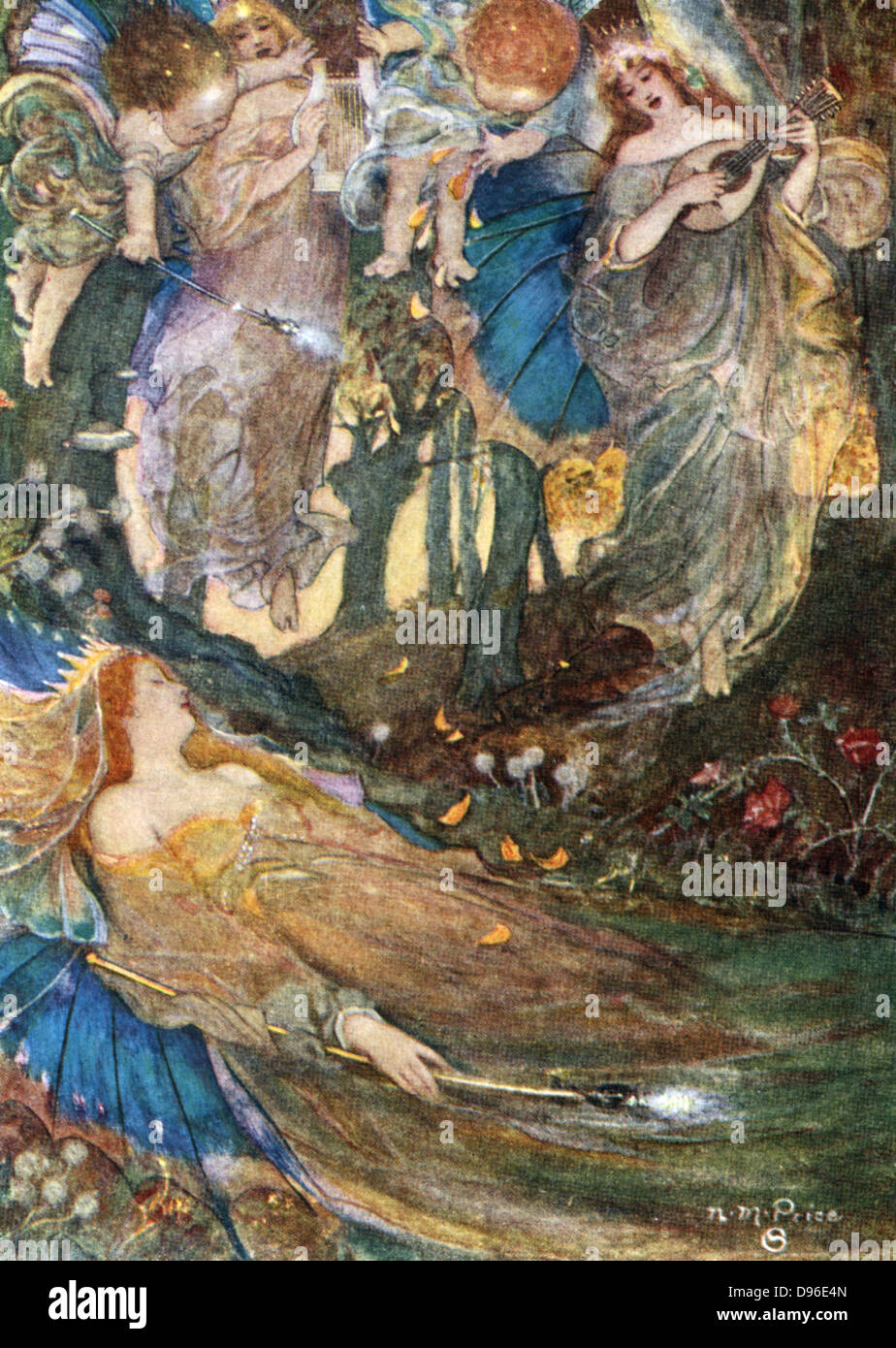 Der Schlaf der Titania, Königin der Feen. Mitte des neunzehnten Abbildung: das Spiel "Ein Sommernachtstraum" von William Shakespeare 1595 oder 1596 geschrieben. Gravur Stockfoto
