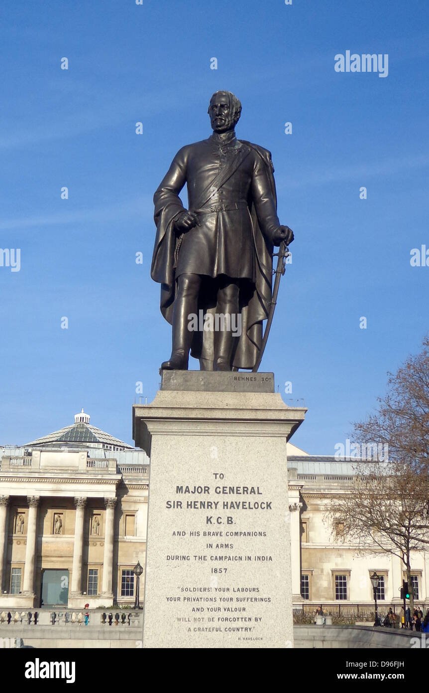 Statue von Major-General Sir Henry Havelock K.C.B. von William Behnes. Befindet sich am Trafalgar Square in London. Stockfoto