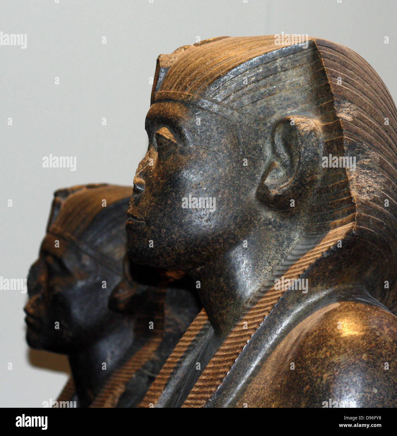 Schwarzer Granit Statuen von Pharao Sesostris III. 12. Dynastie, ca. 1850 v. Chr.. Ursprünglich von Deir el-Bahri, jetzt im British Museum. Stockfoto