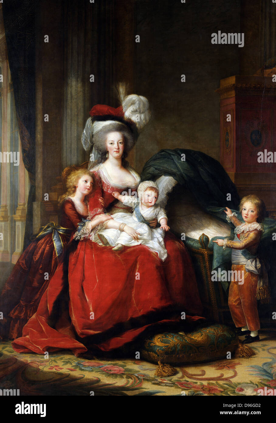 Malerei von Marie Antoinette de Lorraine habsburgischen Königin von Frankreich und ihre Kinder, von Louise Elisabeth Vigée-Lebrun. Öl auf Leinwand. 1787 Versailles. Stockfoto