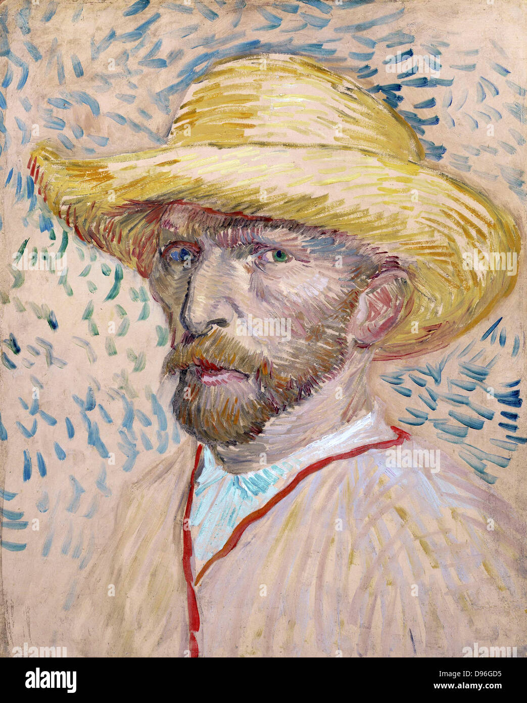 Gemalte Selbstportrait mit Strohhut. Von Vincent Van Gogh. 1887, Öl auf Leinwand. Stockfoto