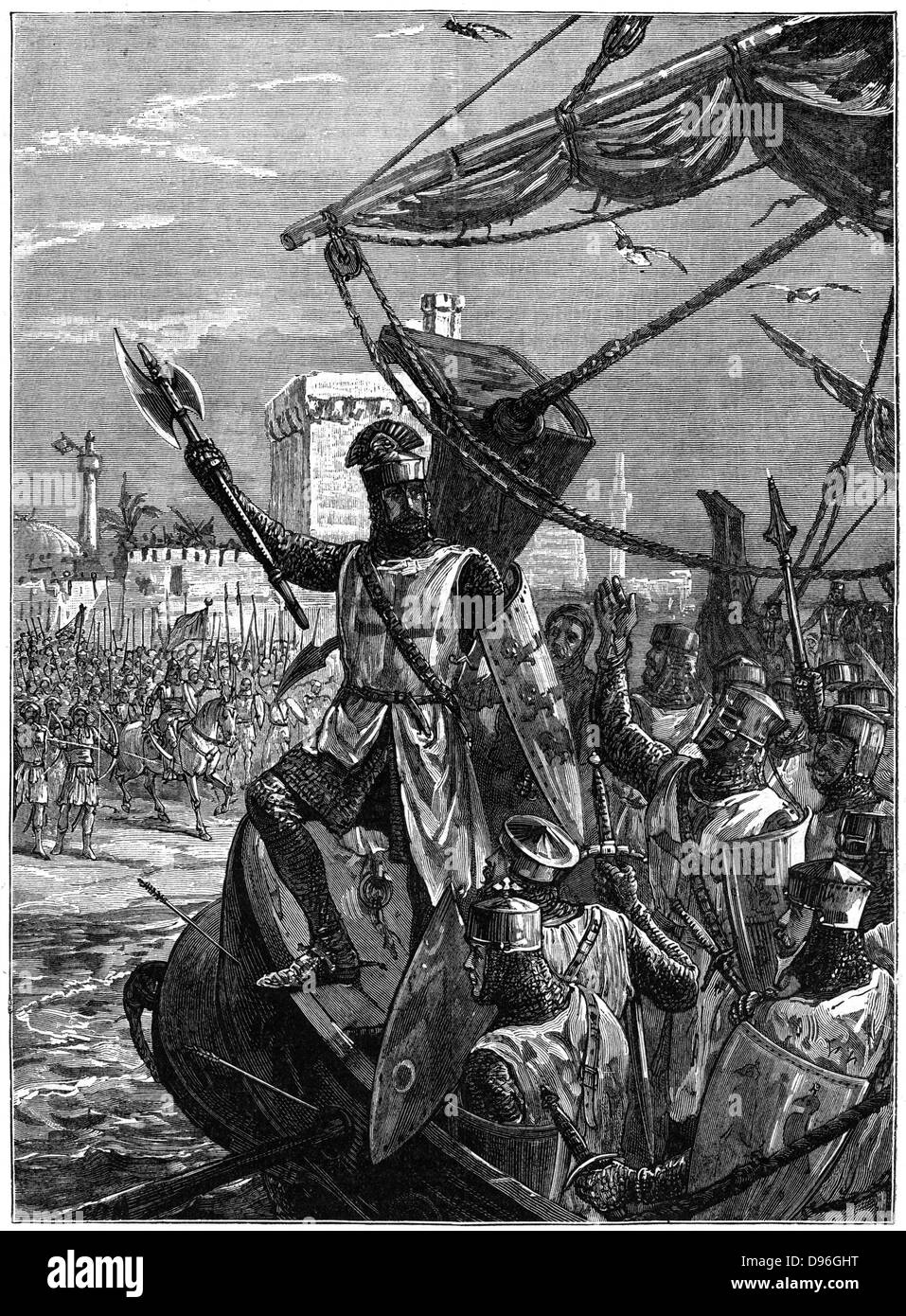 Richard i., Löwenherz, (1157-1199) landet auf dem Jaffa (Joppe), September 1191.  Richard, Sohn von Henry II und Eleanor von Stockfoto