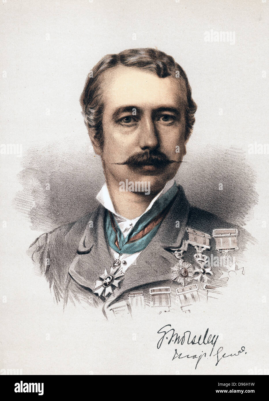 Garnet Joseph Wolseley, Viscount Wolseley (1833-1913) Irish-born Englischer Soldat, c 1880. Oberbefehlshaber der britischen Armee (1890-95). Im Jahr 1885 kam er in Khartum zu spät General Gordon entlasten. Von "Der moderne Portrait Gallery'. (London, c 1880). Britische. Getönte Lithographie. Stockfoto
