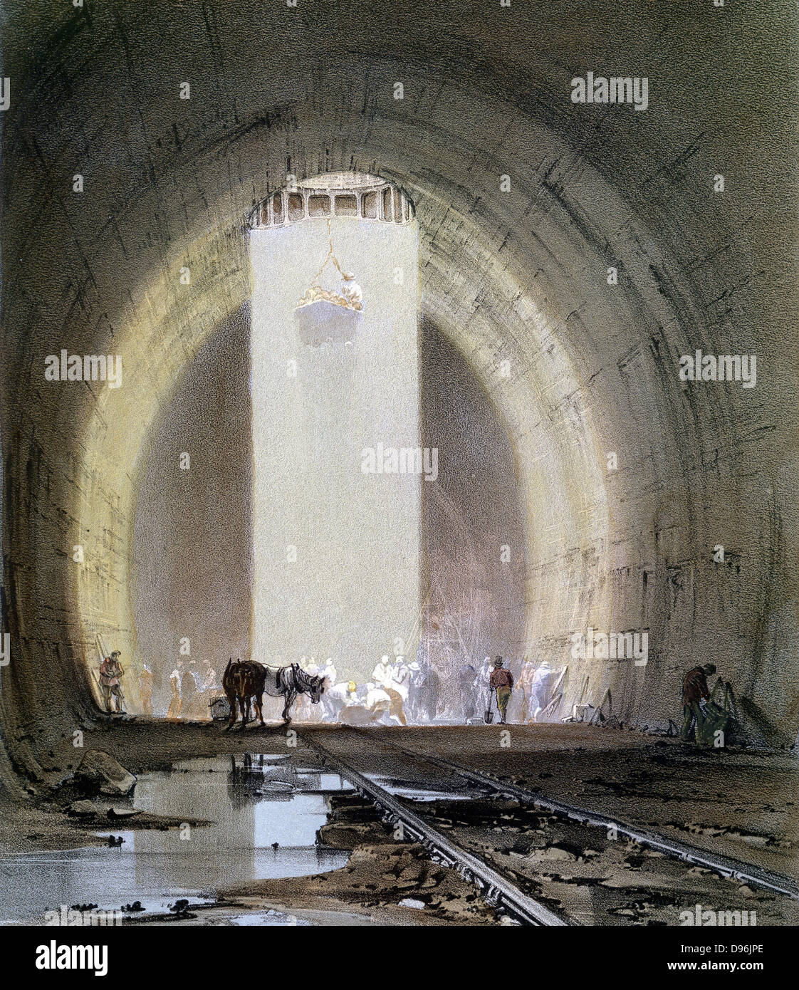 Kilsby Tunnel auf London-Birmingham Railway: Arbeitswelle am 8. Juli 1837. Ingenieur R Stephenson. Von J Bourne "Zeichnungen von der London and Birmingham Railway" 1839 Stockfoto